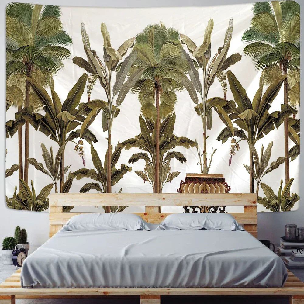 Tropical Plant Printed Tapestry Wall Hanging for Home Décor by Decobites