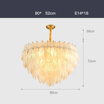 Lámpara de araña DecorBites™ Art Déco de cristal blanco con forma de pluma e iluminación LED para recibidor y dormitorio