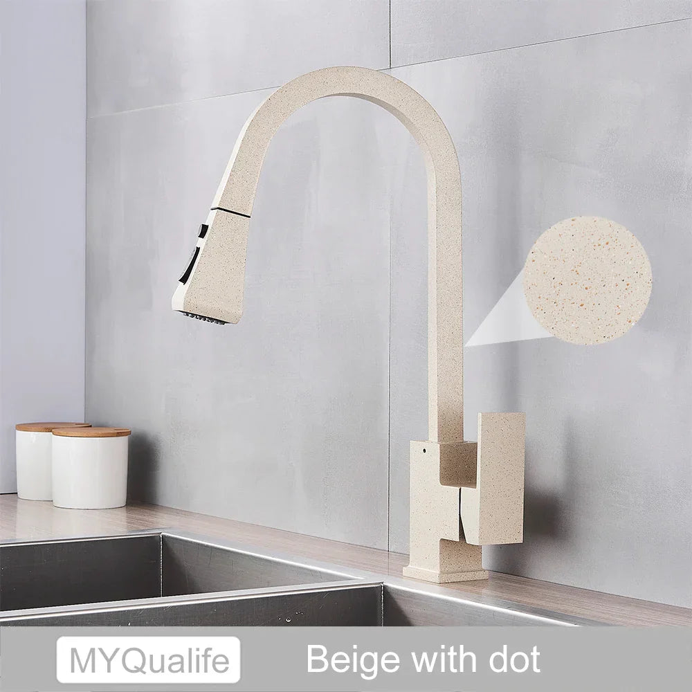 DecorBites™ Black Kitchen Faucet Pull Out Mixer Square Single Handle Deck Mounted Tap