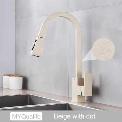 DecorBites™ Black Kitchen Faucet Pull Out Mixer Square Single Handle Deck Mounted Tap