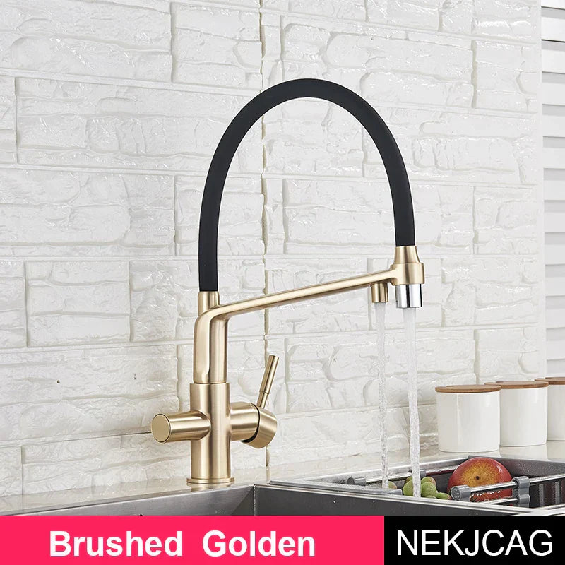 Grifo de cocina Decorbites™ en cromo negro con rotación de 360° y extracción para agua filtrada