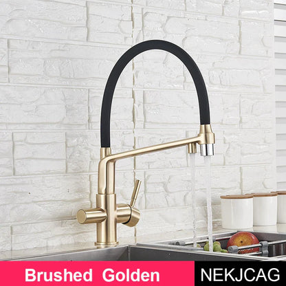 Grifo de cocina Decorbites™ en cromo negro con rotación de 360° y extracción para agua filtrada