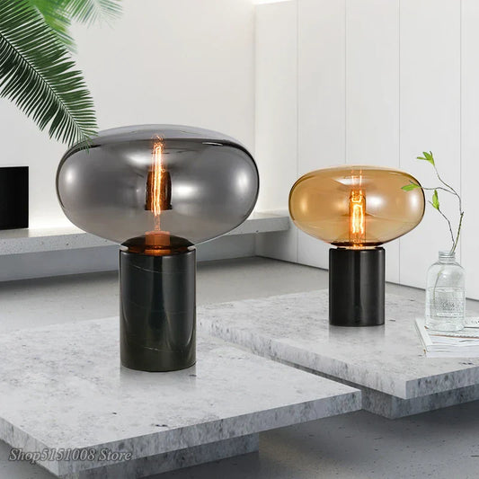 DecorBites™ Amber Glass Table Lamp for Modern Living Spaces