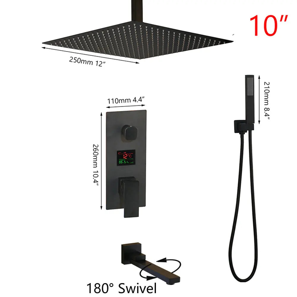 DecorBites™ Black Digital Shower Faucet, Matte Black Finish, Thermostatic Temperature Display