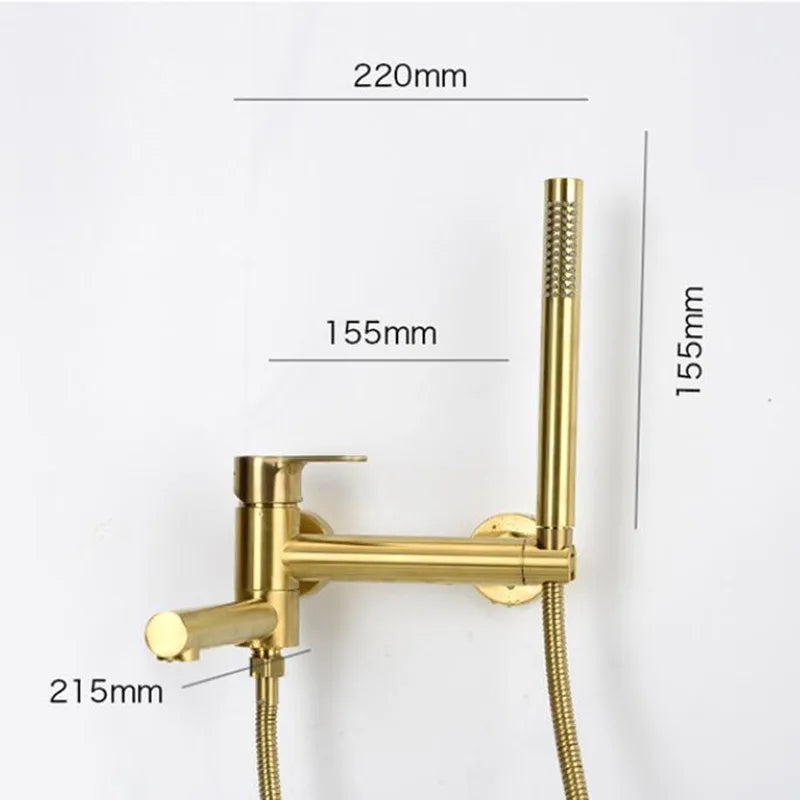 DecorBites™ Brushed Gold Bathtub Shower Set, Wall Mounted Rotatable Faucet Industries