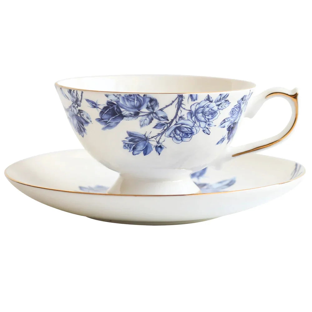 Juego de tazas de té DecorBites™ de porcelana fina, taza de té con diseño floral y plato para aperitivos, ideal para la oficina.