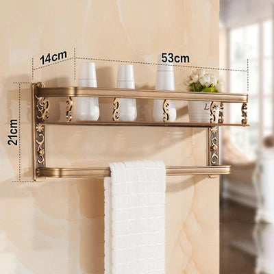 رف زاوية حمام من الألومنيوم من DecorBites™ - طول 40 سم، لمسة نهائية عتيقة، سلة حمام