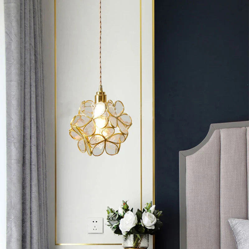 Glass Flower Pendant Light Blue Warm White