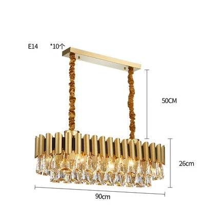 DecorBites™ Golden Stainless Steel Crystal Chandelier | LED Round Oval Lustre Fixture