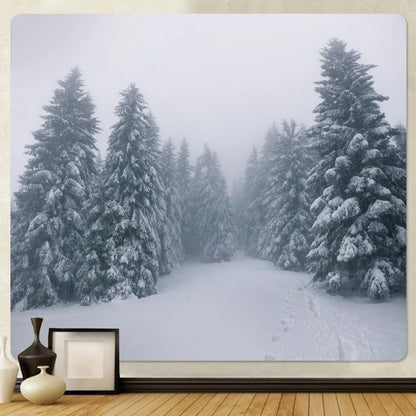 Decobites Christmas Snow Forest Tapestry: Bohemian Bedroom Wall Decoration