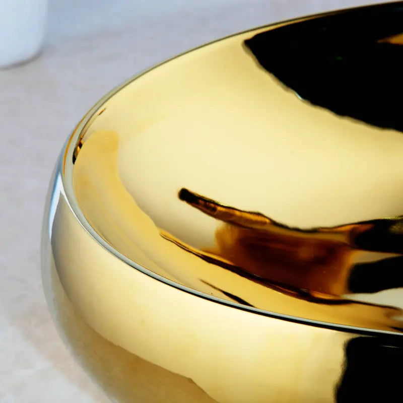 Conjunto de lavabo de cerámica dorada Decorbites™ y grifo de latón con desagüe de tapón