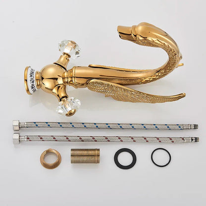 DecorBites™ Gold Brass Black Swan Bathroom Basin Faucet Luxury Single Mixer Tap Deck Mounted