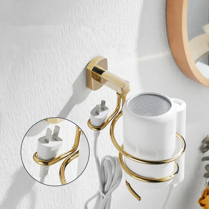 DecorBites™ Hair Care Organizer Wall Shelf - Gold Hair Dryer & Straightener Holder Rack