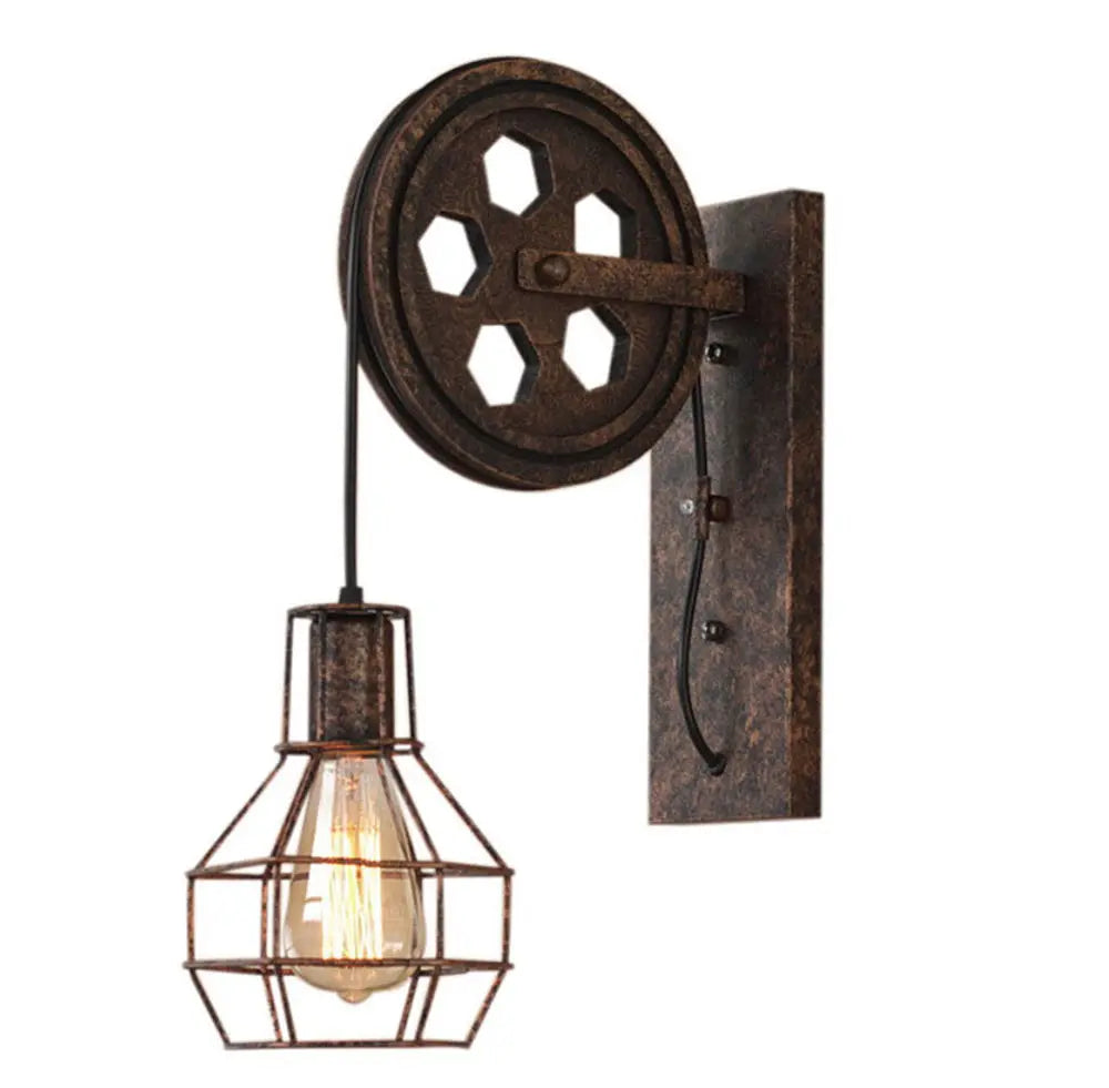 DecorBites™ Industrial Pulley Wall Lamp Adjustable Sconce Light Fixture Loft Cafe Bar