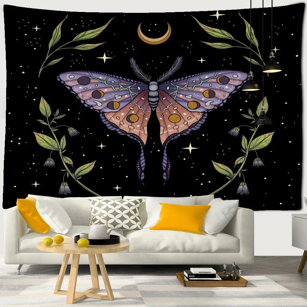 Decobites Moon Phase Mandala Flower Tapestry: Bohemian Room Decor Art