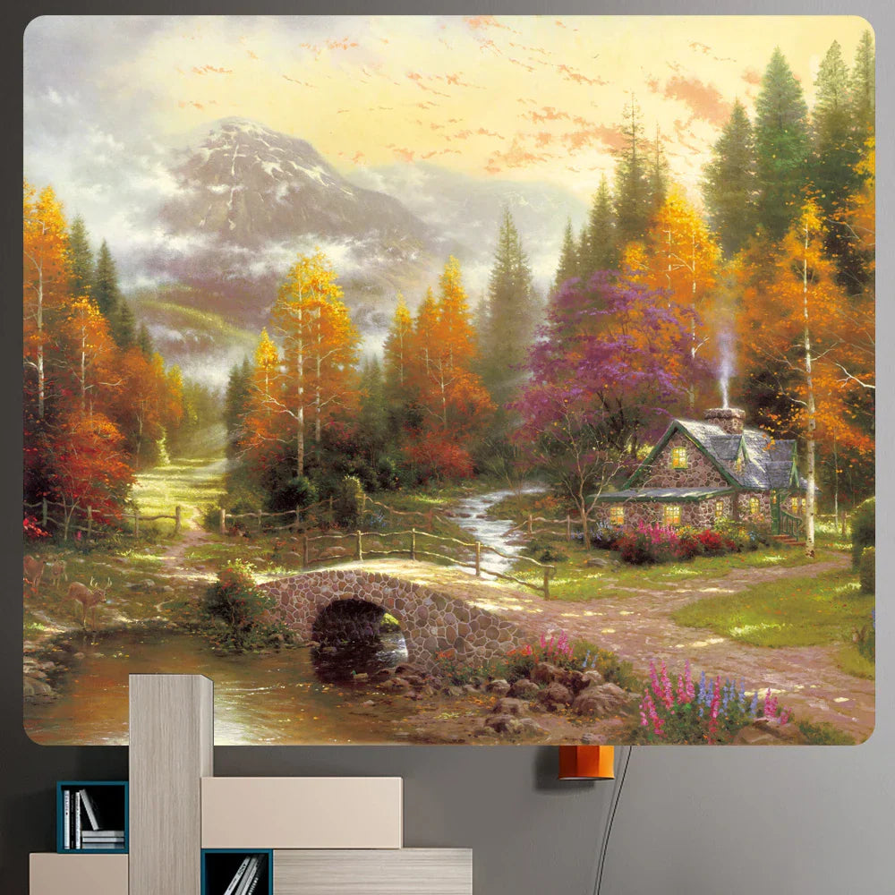 DecorBites™ Christmas Snow Forest Oil Painting Tapestry - Home Bohemian Wall Decoration