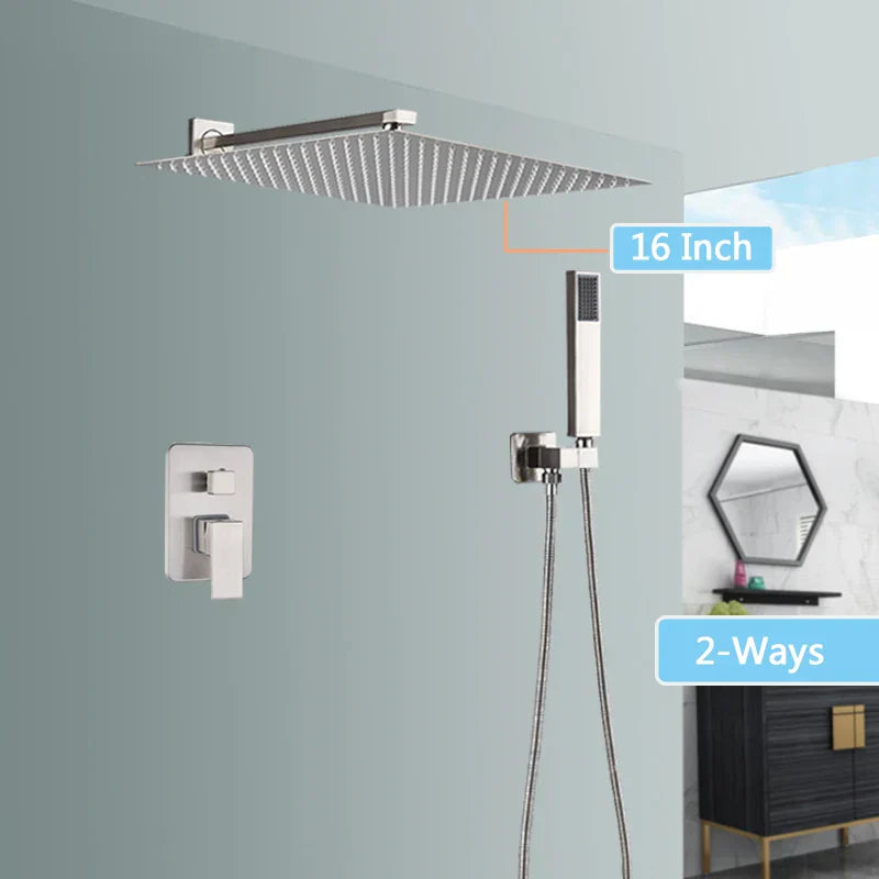 DecorBites™ Brushed Nickel Rainfall Shower Faucet Set with Tub Spout - 16" Head