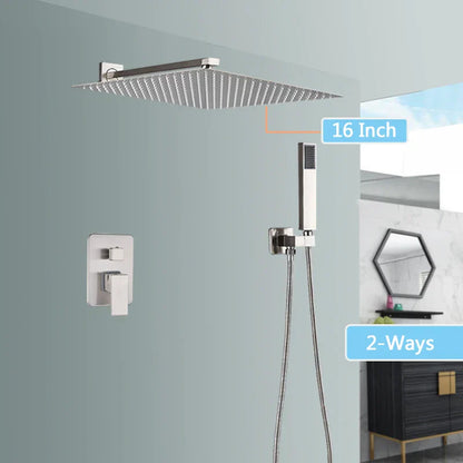 DecorBites™ Brushed Nickel Rainfall Shower Faucet Set with Tub Spout - 16" Head