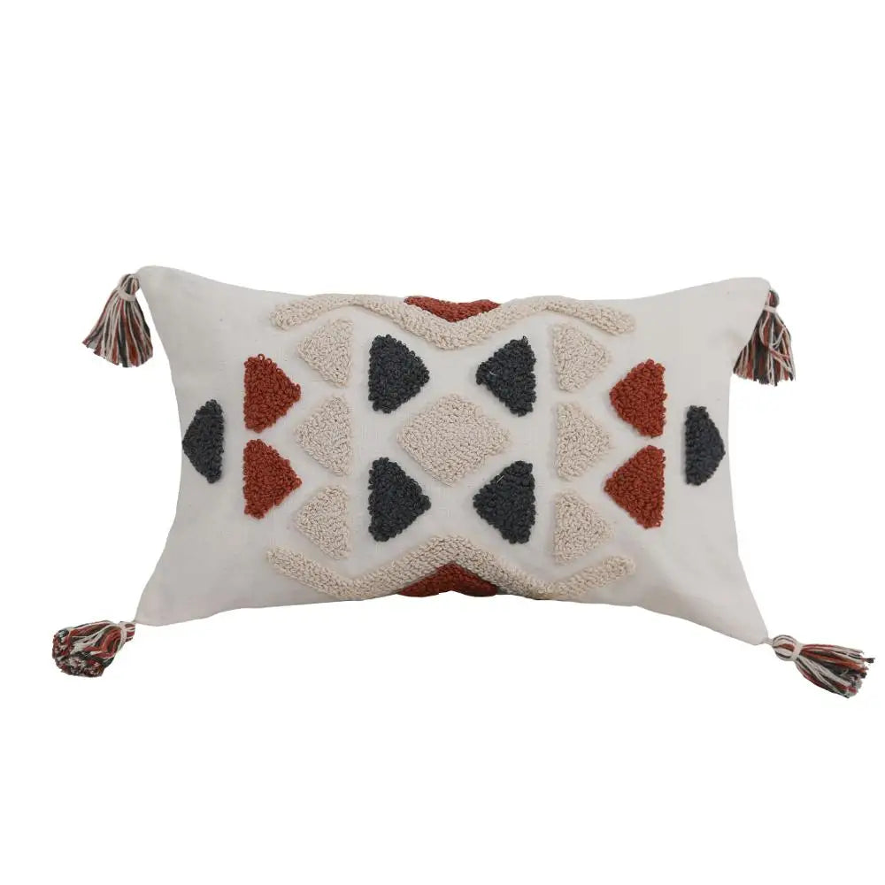 DecorBites™ Boho Style Embroidered Pillow Cover with Tassels for Living Room & Bedroom