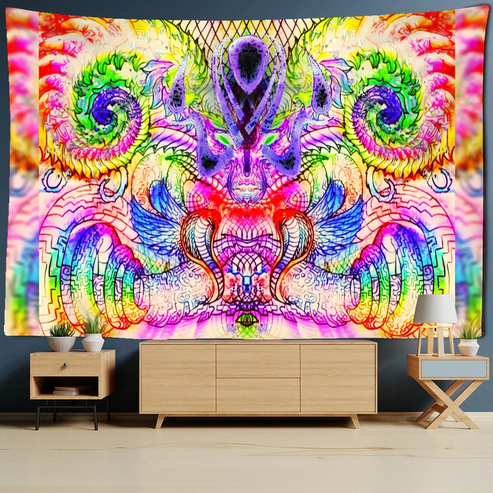 Psychedelic Eyes Tapestry Witchcraft Abstract Colorful Grim Reaper Hippie Home Decor by Decobites