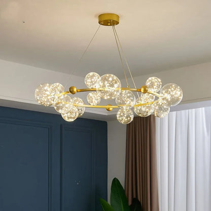 DecorBites™ Gold LED Glass Bubble Chandelier for Dining Room and Restaurant