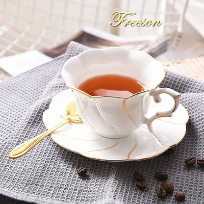 DecorBites™ Gold Wave Bone China Tea Cup Set 200ml High-grade Porcelain Drinkware