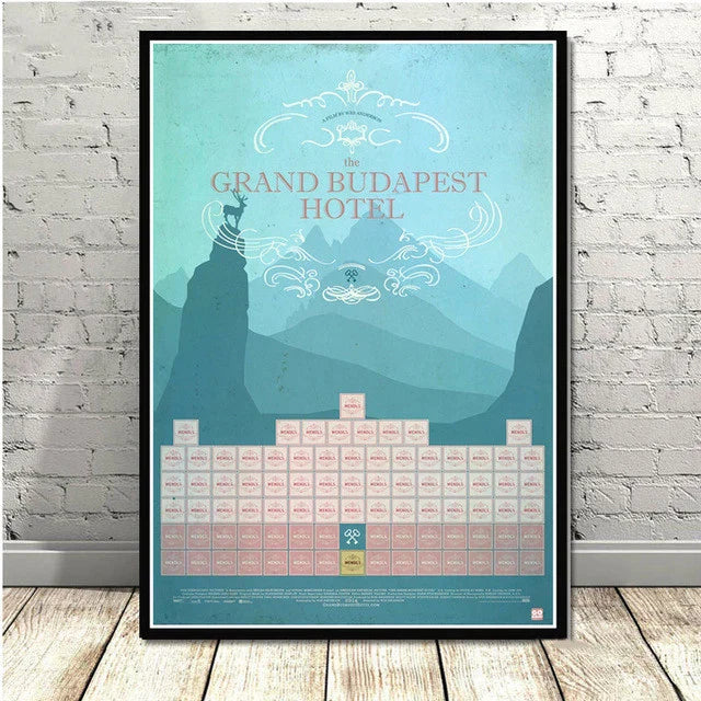 Póster minimalista de pared DecorBites™ del Gran Hotel Budapest para una decoración elegante del hogar