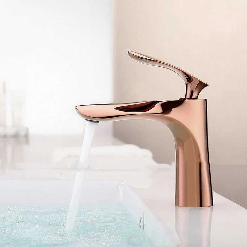 Decorbites™ Grifo de Lavabo Dorado con Asa Única Mezclador de Agua Caliente y Fría Montaje en Cubierta