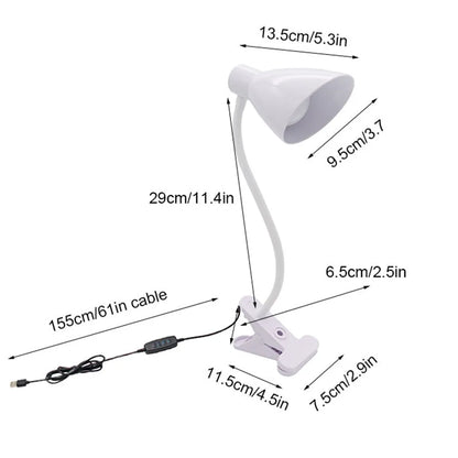 DecorBites™ 5W USB Night Light LED Clip Lamp, Dimmable, 3 Color Modes, 10 Brightness Settings