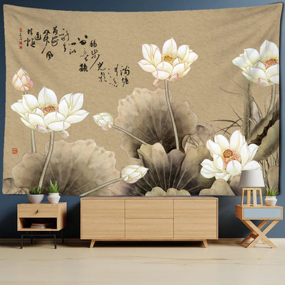 Decobites Flower Bird Chinese Painting Tapestry Wall Hanging Bohemian Style Home Decor