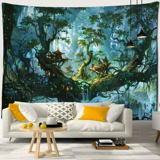 Dream Forest Tapestry Wall Hanging Bohemian Psychedelic Witchcraft Hippie Home Decor by Decobites