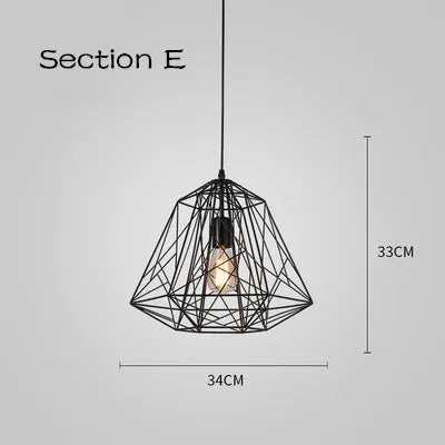 DecorBites™ Cage Light Frame Pendant Industrial Single Head Black Nordic Creative Fixture