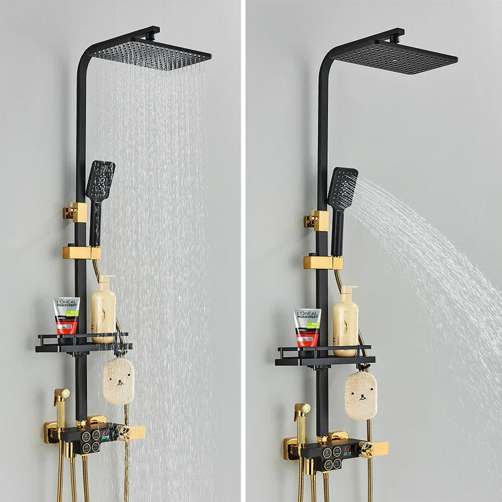 DecorBites™ Brass LCD Thermostatic Mixer Shower Set with Bidet and Tub Spout