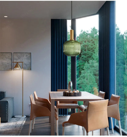 DecorBites™ LED Gold Chandelier Stained Glass Pendant Lamps for Home Decoration