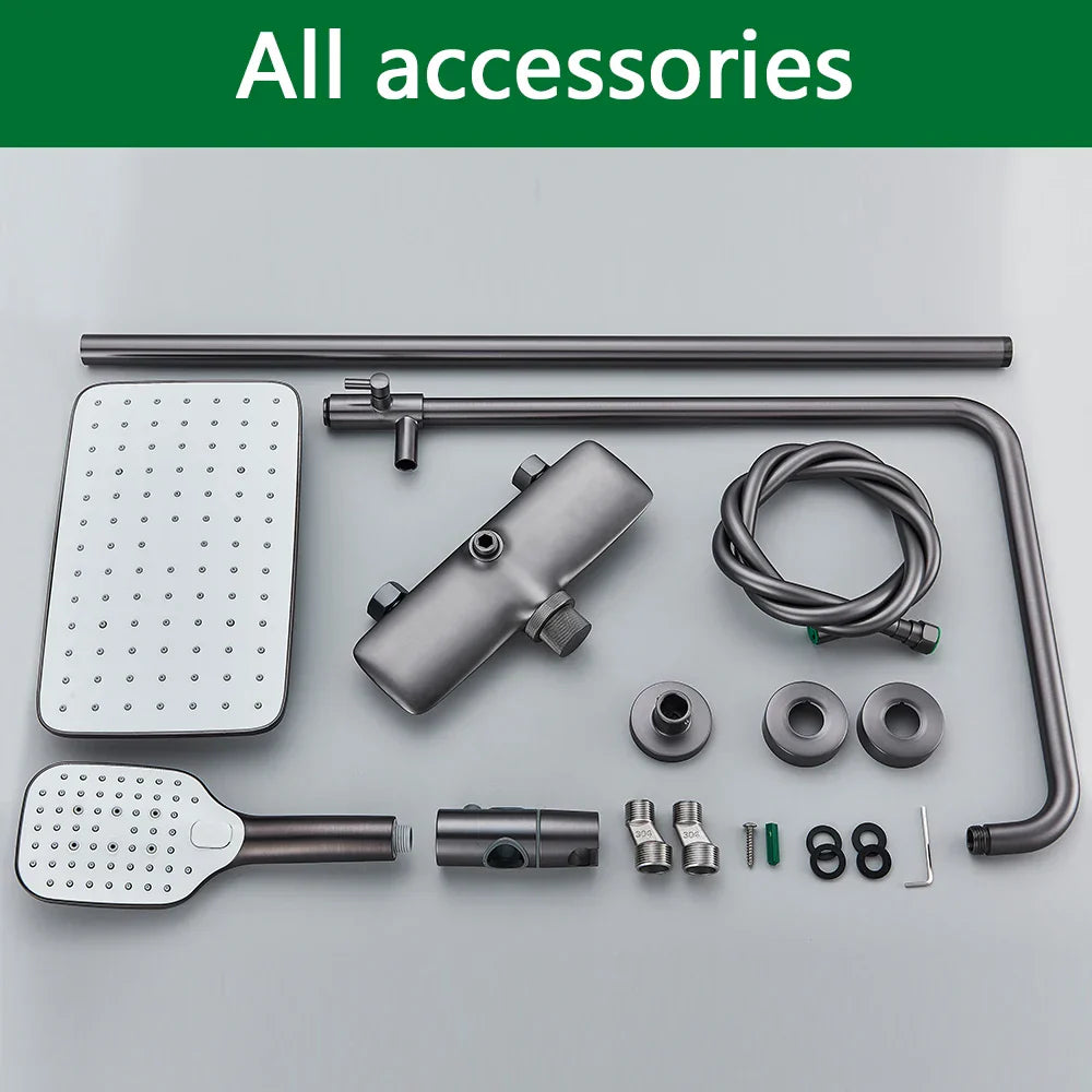 DecorBites™ Black Gray Wall Mounted Shower System Set with Bathtub Faucet