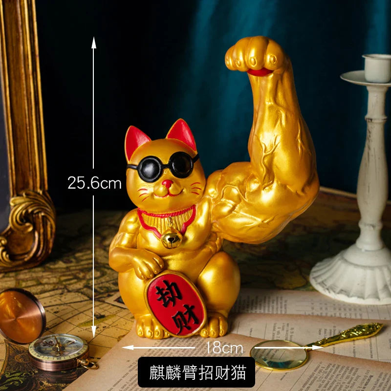 ديكوربايتس™ تمثال القط المحظوظ: ذراع عضلية إبداعية بنمط فنغ شوي لديكور المنزل والمكتب والمتجر