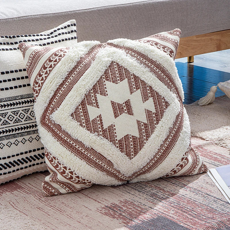 DecorBites™ Boho Style Cotton Woven Cushion Cover in Coffee Black, 45x45cm/30x50cm