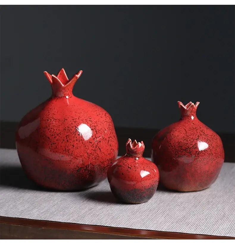 Red Pomegranate Ceramic Vase for Modern Home