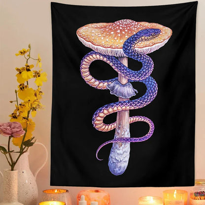 Decobites Mushroom Snake Chart Tapestry: Colorful Aesthetic Wall Hanging for Home Decor