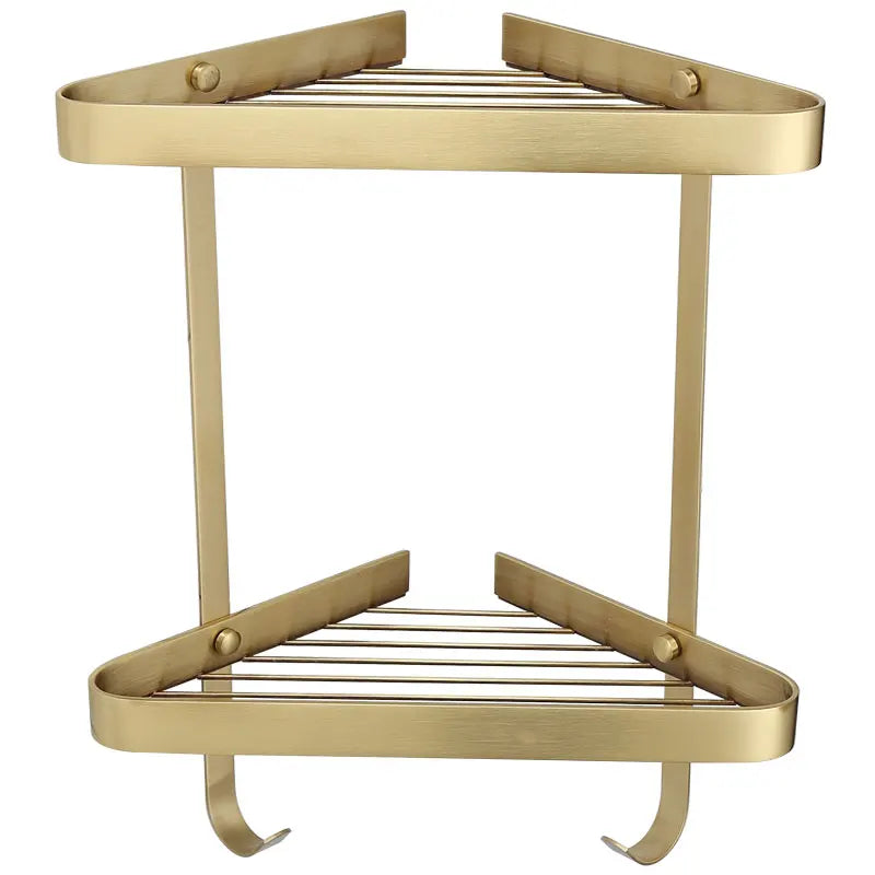 DecorBites™ Brass Bathroom Shower Rack: Brushed Gold Corner Shelf for Bath and Shower Storage