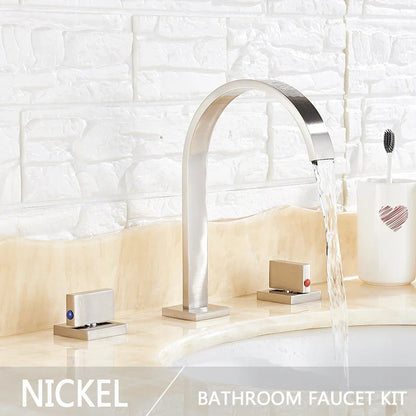 DecorBites™ Golden Brass Dual Handle Basin Faucet Set - Deck Mounted Hot Cold Mixer