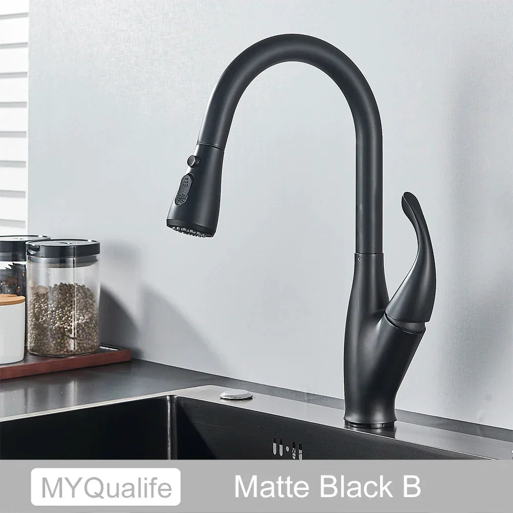 صنبور مطبخ أسود من DecorBites™: خلاط ساخن وبارد بمقبض واحد مع دوران 360 درجة