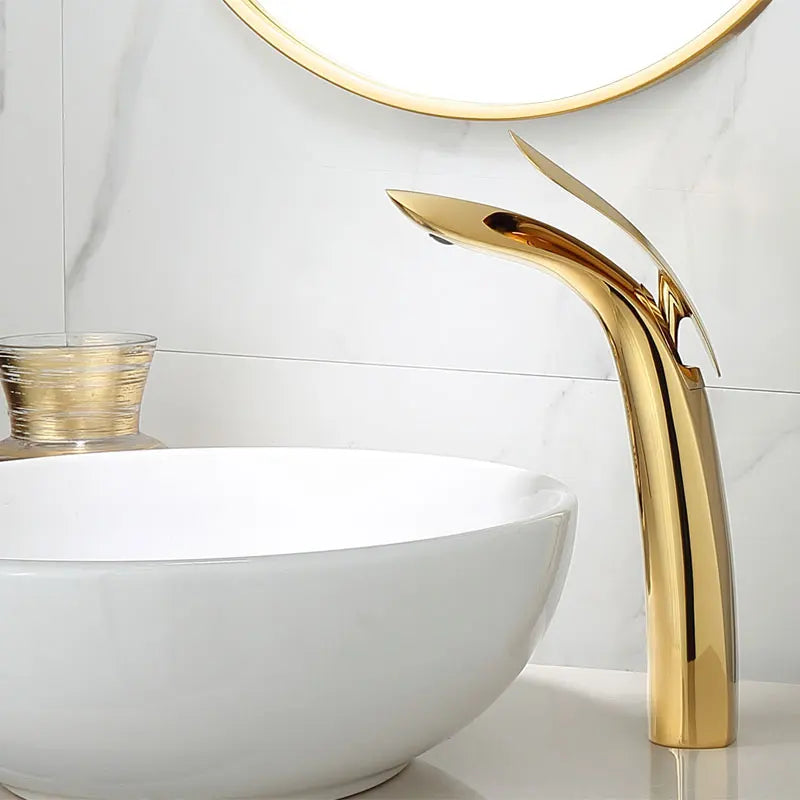 DecorBites™ Gold Brass Basin Faucet | Single Handle Mixer Tap for Bathroom Sink