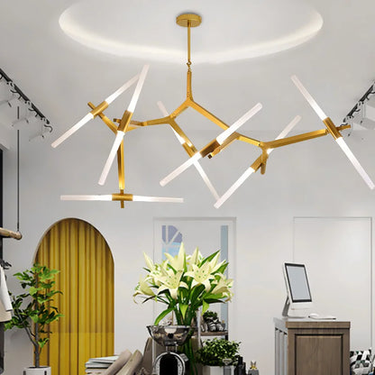 DecorBites™ Gold LED Chandelier: Modern Nordic Lighting Fixture for Indoor Decor.