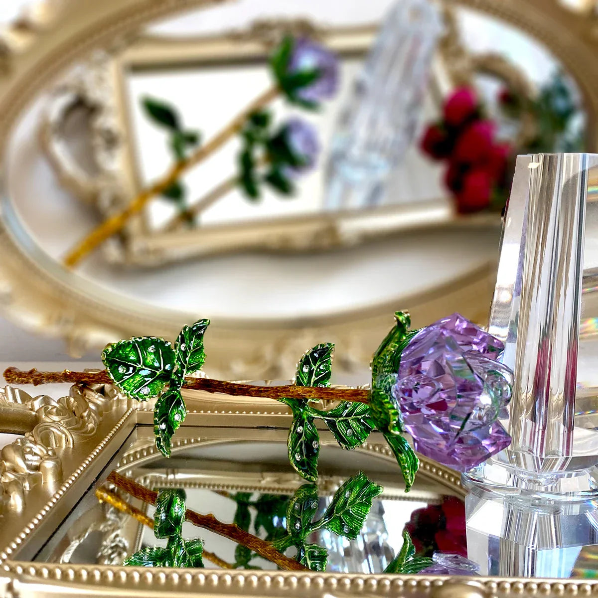 DecorBites™ Crystal Rose Figurine: Elegant Glass Rose Ornament for Home Decor, Gifts