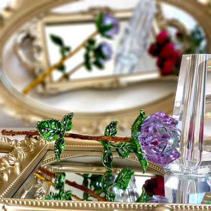 DecorBites™ Crystal Rose Figurine: Elegant Glass Rose Ornament for Home Decor, Gifts