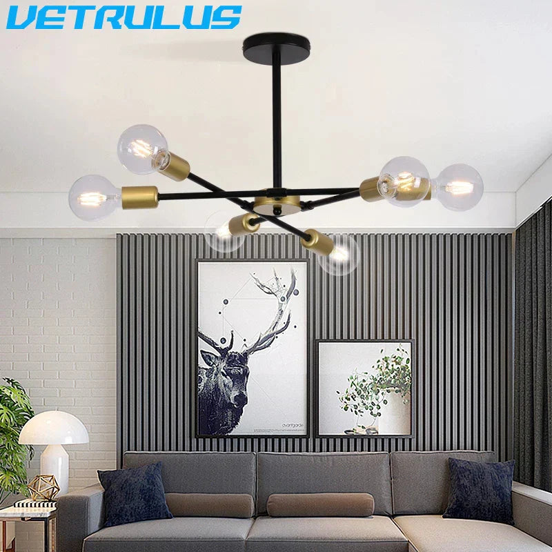 DecorBites™ Iron Sputnik Chandelier: Modern Nordic Design Ceiling Light for Living Dining Room