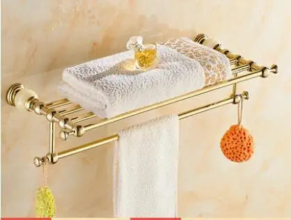 DecorBites™ Brass Jade Bathroom Hardware Set: Corner Shelf, Paper Holder, Towel Bar, Soap Basket, Rack.