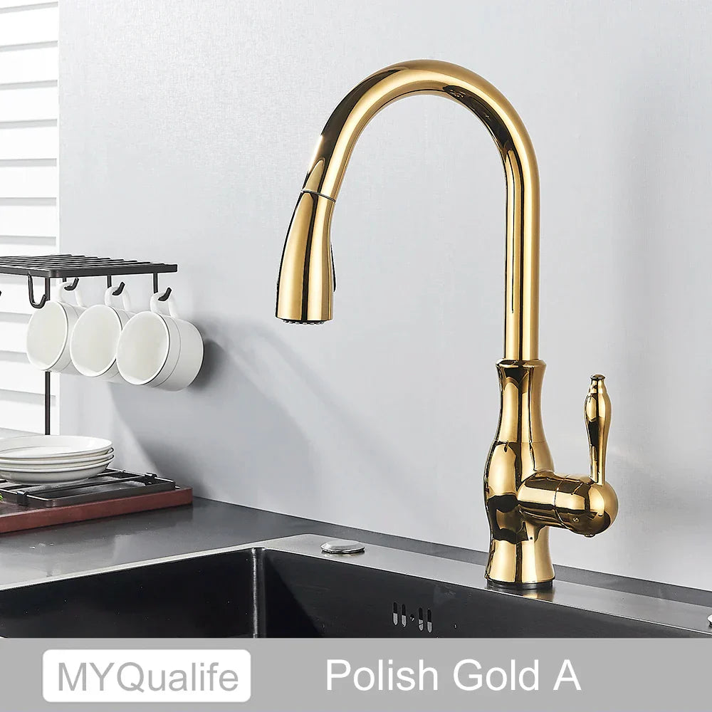 صنبور مطبخ أسود من DecorBites™: خلاط ساخن وبارد بمقبض واحد مع دوران 360 درجة