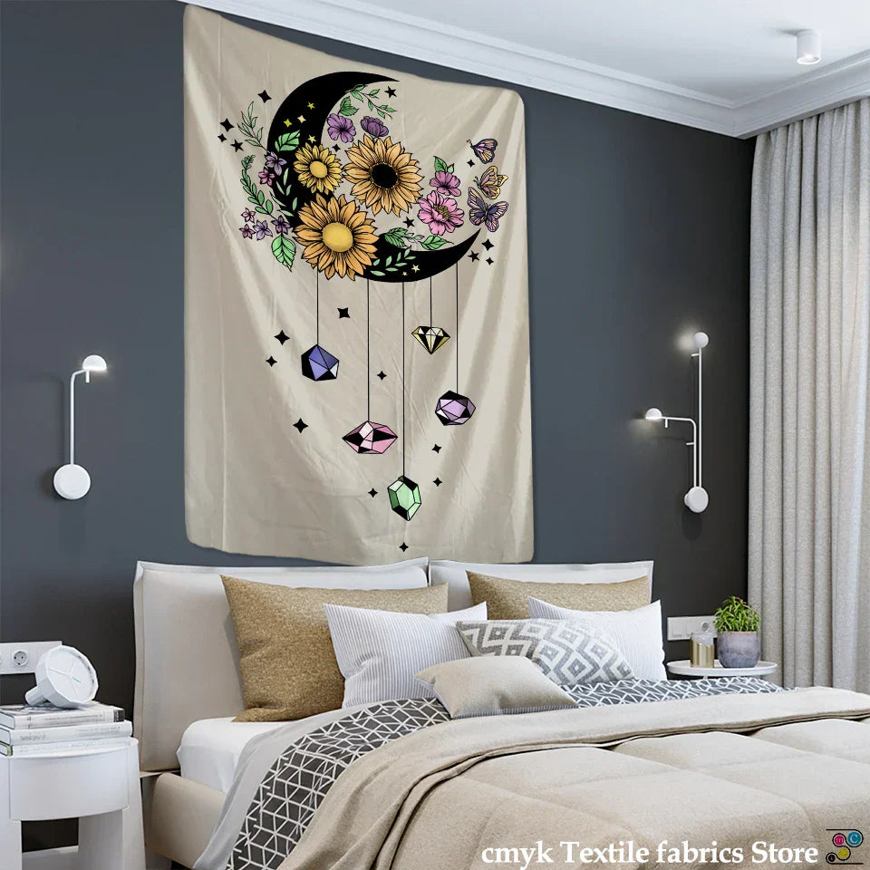 Decobites Moon Flower Tarot Tapestry Wall Hanging Bohemian Hippie Home Decor